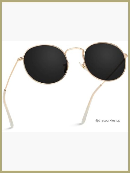 Gold Frame Round Polarized Sunglasses with UV Protection